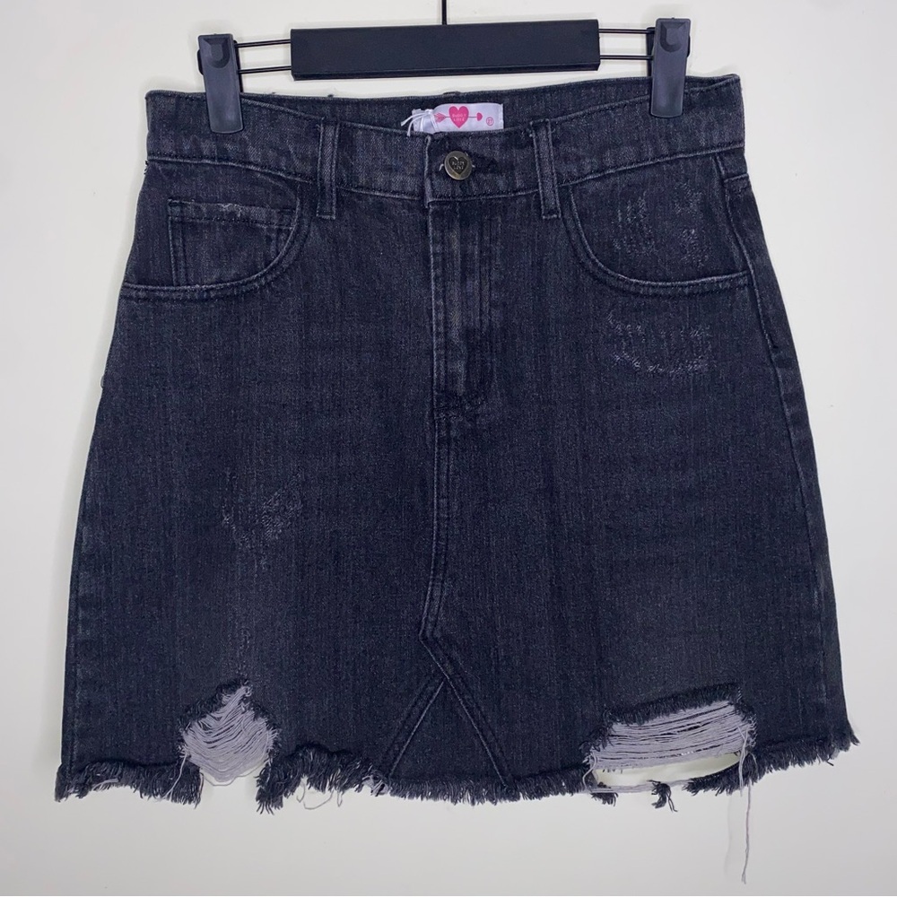 NWT Buddy Love Sharon Charcoal Black Denim Distressed Skirt Size 27